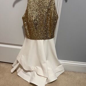 Elegant Gold and White Juniors Dress